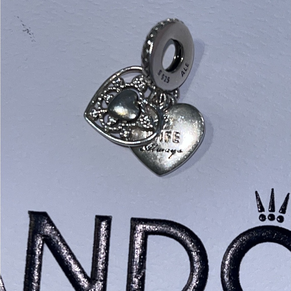 Pandora Silver Heart Charm with Intricate Design